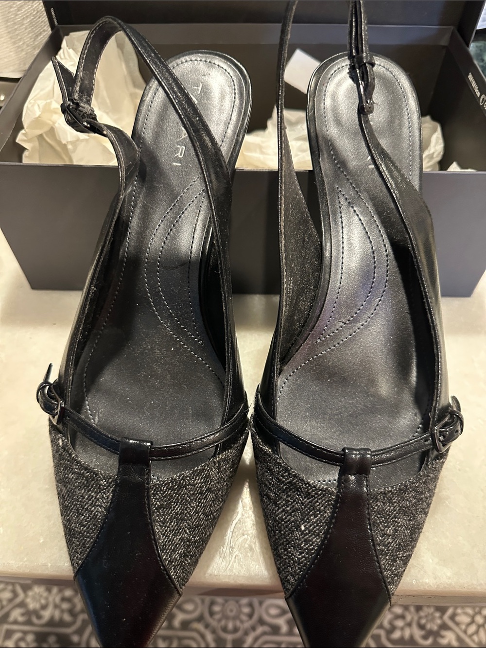 Tahari Black Pointed-Toe Slingback Heels